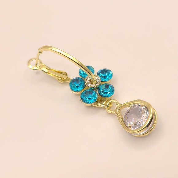 Brand New Exquisite Blue Opal Flower Earrings - Picture 3 of 7